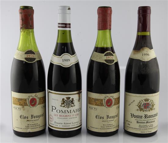 Gouroux, Clos Vougeot 1976 (2), Launay, Pommard Rugiens 1989 (1) & Haegelen-Jayer, Vosne-Romanée Les Hautes Maizières 1999 (1) (4)(-)